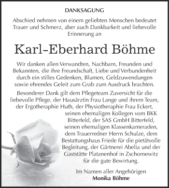 Traueranzeige von Karl-Eberhard Böhme von WVG - Wochenspiegel Dessau / Köthen