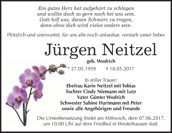 Traueranzeige von Jürgen Neitzel von WVG - Wochenspiegel Quedlinburg