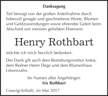 Traueranzeige von Henry Rothbart von Super Sonntag Wittenberg