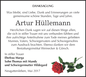 Traueranzeige von Artur Hüllemann von Super Sonntag Bernburg