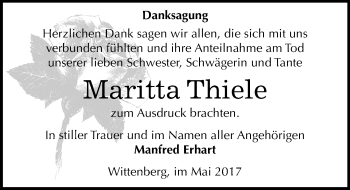 Traueranzeige von Maritta Thiele von Mitteldeutsche Zeitung Wittenberg