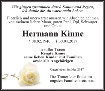 Traueranzeige von Hermann Kinne von Mitteldeutsche Zeitung Aschersleben