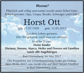Traueranzeige von Horst Ott von Mitteldeutsche Zeitung Merseburg/Querfurt