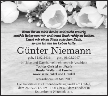 Traueranzeige von Günter Niemann von WVG - Wochenspiegel Merseburg