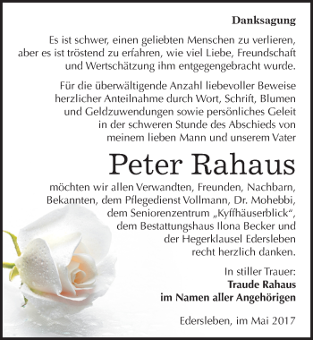 Traueranzeige von Peter Rahaus von Mitteldeutsche Zeitung Sangerhausen