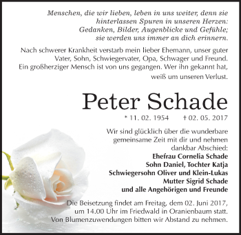 Traueranzeige von Peter Schade von Mitteldeutsche Zeitung Wittenberg