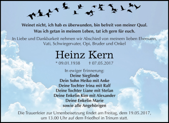 Traueranzeige von Heinz Kern von WVG - Wochenspiegel Dessau / Köthen