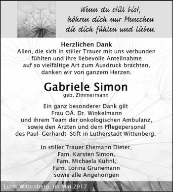 Traueranzeige von Gabriele Simon von WVG - Wochenspiegel Wittenberg