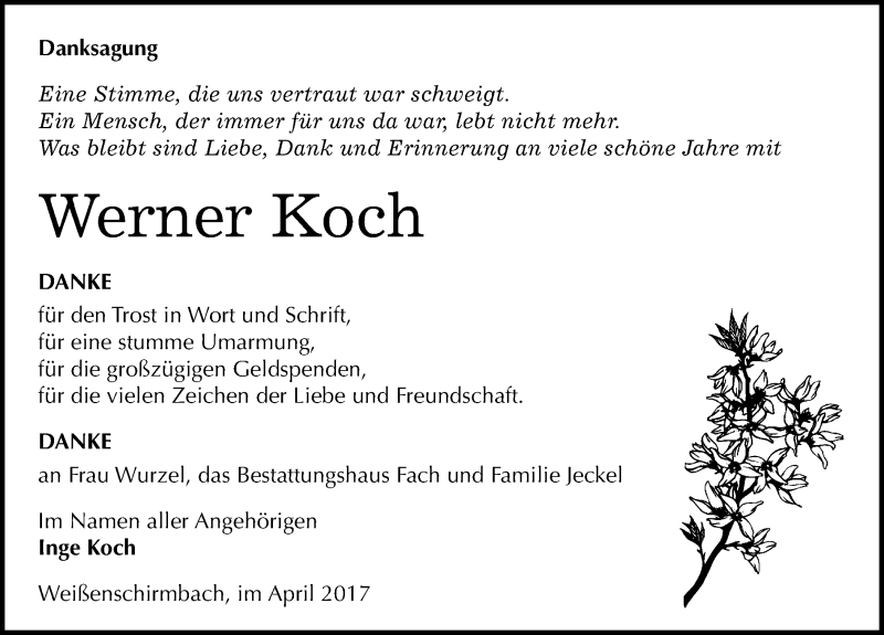  Traueranzeige für Werner Koch vom 09.05.2017 aus Mitteldeutsche Zeitung Merseburg/Querfurt