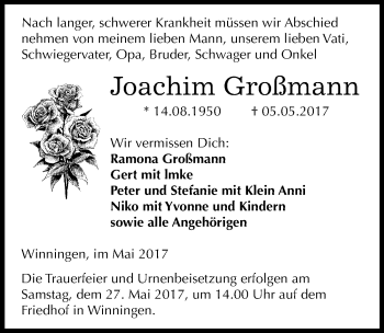 Traueranzeige von Joachim Großmann von Mitteldeutsche Zeitung Aschersleben