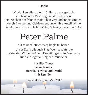 Traueranzeige von Peter Palme von Mitteldeutsche Zeitung Mansfelder Land