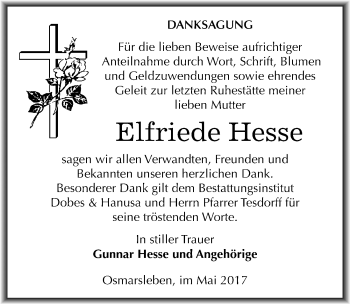 Traueranzeige von Elfriede Hesse von Mitteldeutsche Zeitung Bernburg