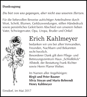 Traueranzeige von Erich Kahlmeyer von Super Sonntag SGH Mansf. Land
