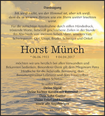 Traueranzeige von Horst Münch von WVG - Wochenspiegel Wittenberg