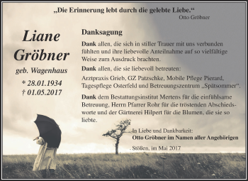 Traueranzeige von Liane Gröbner von WVG - Wochenspiegel NMB / WSF / ZTZ