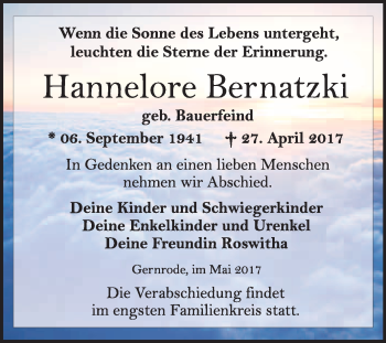 Traueranzeige von Hannelore Bernatzki von WVG - Wochenspiegel Quedlinburg