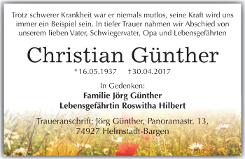 Traueranzeige von Christian Günther von Mitteldeutsche Zeitung Merseburg/Querfurt
