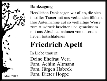 Traueranzeige von Friedrich Apelt von Mitteldeutsche Zeitung Dessau-Roßlau