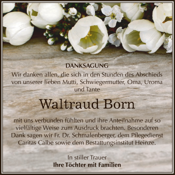 Traueranzeige von Waltraud Born von Super Sonntag Bernburg