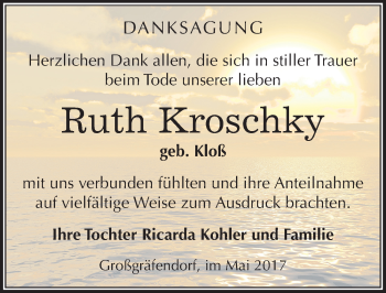 Traueranzeige von Ruth Kroschky von Mitteldeutsche Zeitung Merseburg/Querfurt