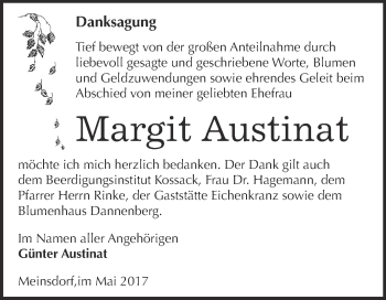Traueranzeige von Margit Austinat von WVG - Wochenspiegel Dessau / Köthen