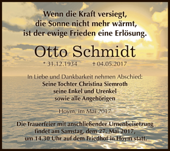 Traueranzeige von Otto Schmidt von Super Sonntag Aschersleben