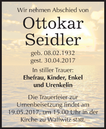 Traueranzeige von Ottokar Seidler von Mitteldeutsche Zeitung Halle/Saalkreis