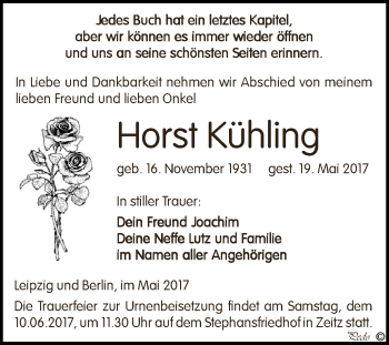Traueranzeige von Horst Kühling von Super Sonntag Zeitz