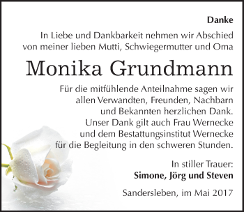 Traueranzeige von Monika Grundmann von Mitteldeutsche Zeitung Mansfelder Land