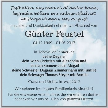 Traueranzeige von Günter Feustel von Super Sonntag Zeitz