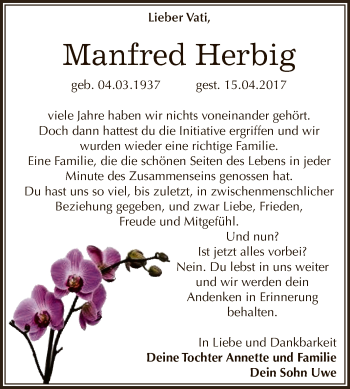 Traueranzeige von Manfred Herbig von Super Sonntag SGH Mansf. Land