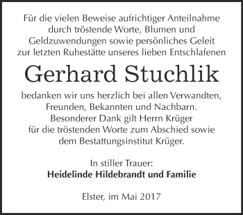 Traueranzeige von Gerhard Stuchlik von WVG - Wochenspiegel Wittenberg