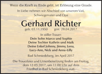 Traueranzeige von Gerhard Richter von WVG - Wochenspiegel Wittenberg