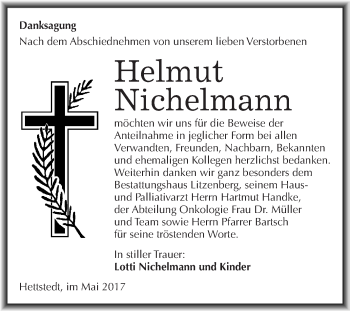 Traueranzeige von Helmut Nichelmann von Super Sonntag SGH Mansf. Land