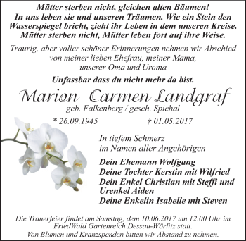 Traueranzeige von Marion Carmen Landgraf von Mitteldeutsche Zeitung Dessau-Roßlau