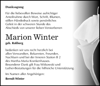 Traueranzeige von Marion Winter von Mitteldeutsche Zeitung Halle/Saalkreis