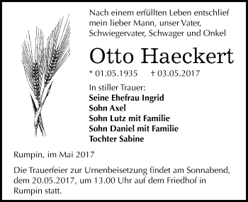 Traueranzeige von Otto Haeckert von Mitteldeutsche Zeitung Halle/Saalkreis