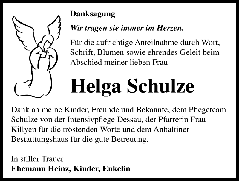  Traueranzeige für Helga Schulze vom 08.05.2017 aus Mitteldeutsche Zeitung Dessau-Roßlau