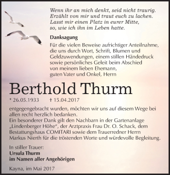 Traueranzeige von Berthold Thurm von Mitteldeutsche Zeitung Zeitz
