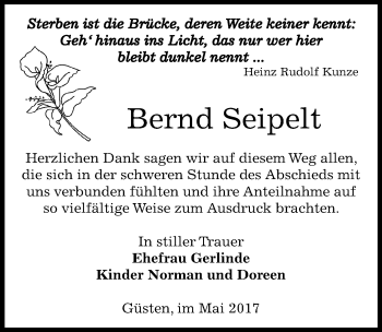 Traueranzeige von Bernd Seipelt von Mitteldeutsche Zeitung Bernburg