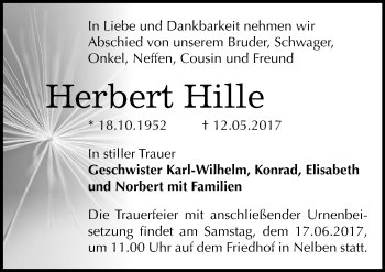 Traueranzeige von Herbert Hille von Mitteldeutsche Zeitung Bernburg