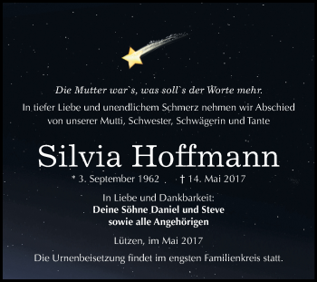 Traueranzeige von Silvia Hoffmann von Super Sonntag Merseburg