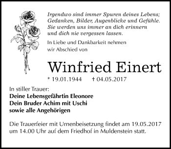 Traueranzeige von Winfried Einert von Mitteldeutsche Zeitung Bitterfeld