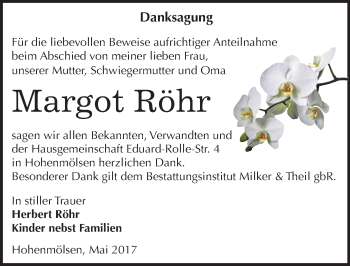 Traueranzeige von Margot Röhr von Mitteldeutsche Zeitung Weißenfels