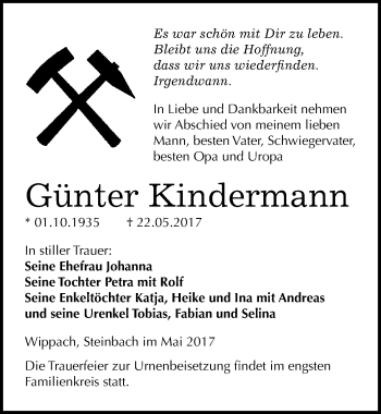 Traueranzeige von Günter Kindermann von Mitteldeutsche Zeitung Naumburg/Nebra