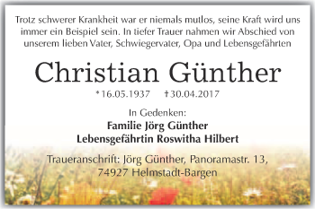 Traueranzeige von Christian Günther von Super Sonntag Merseburg