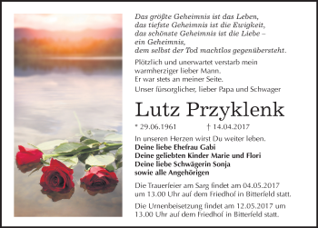 Traueranzeige von Lutz Przyklenk von Mitteldeutsche Zeitung Bitterfeld