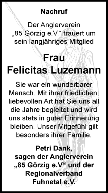 Traueranzeige von Felicitas Luzemann von Mitteldeutsche Zeitung Köthen