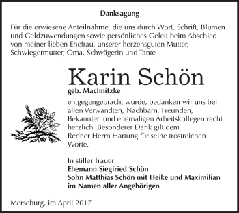 Traueranzeige von Kann Schön von WVG - Wochenspiegel Merseburg