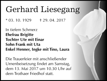 Traueranzeige von Gerhard Liesegang von Mitteldeutsche Zeitung Halle/Saalkreis